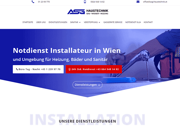 Kostenlose Erstellung einer Website LUX WEBSITE Projekt A-S-G Haustechnik 0-24 e.U